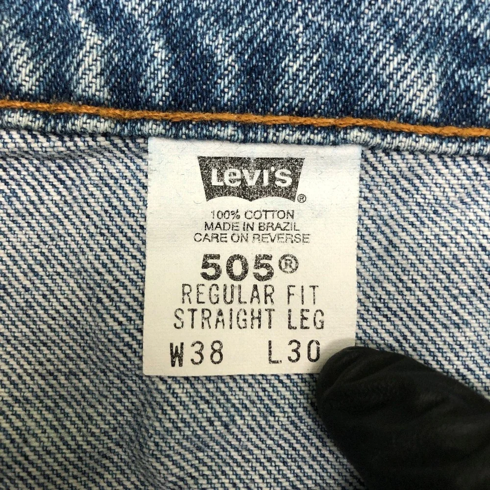 VTG Levis 505 Jeans Mens 38x30 Blue Denim Straight Leg Orange Tab Made USA 90s